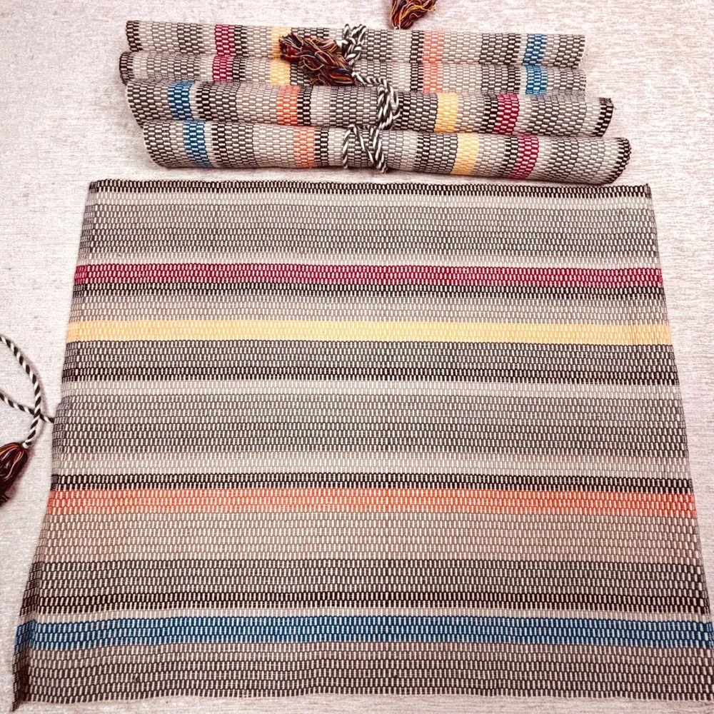 Crate & Barrel Woven Placemats Tassel Tie Colorido Gray Cotton Set of 5 LIKE NEW